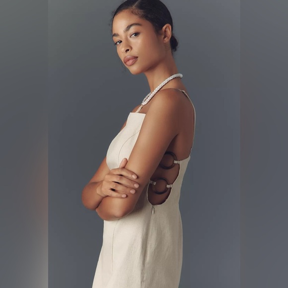 Anthropologie Smocked Linen Blend Mini Dress size XS - Picture 3 of 7